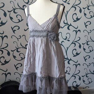 Blue Bird Grey Ruffle Chiffon Mini Dress with Tulle Hem